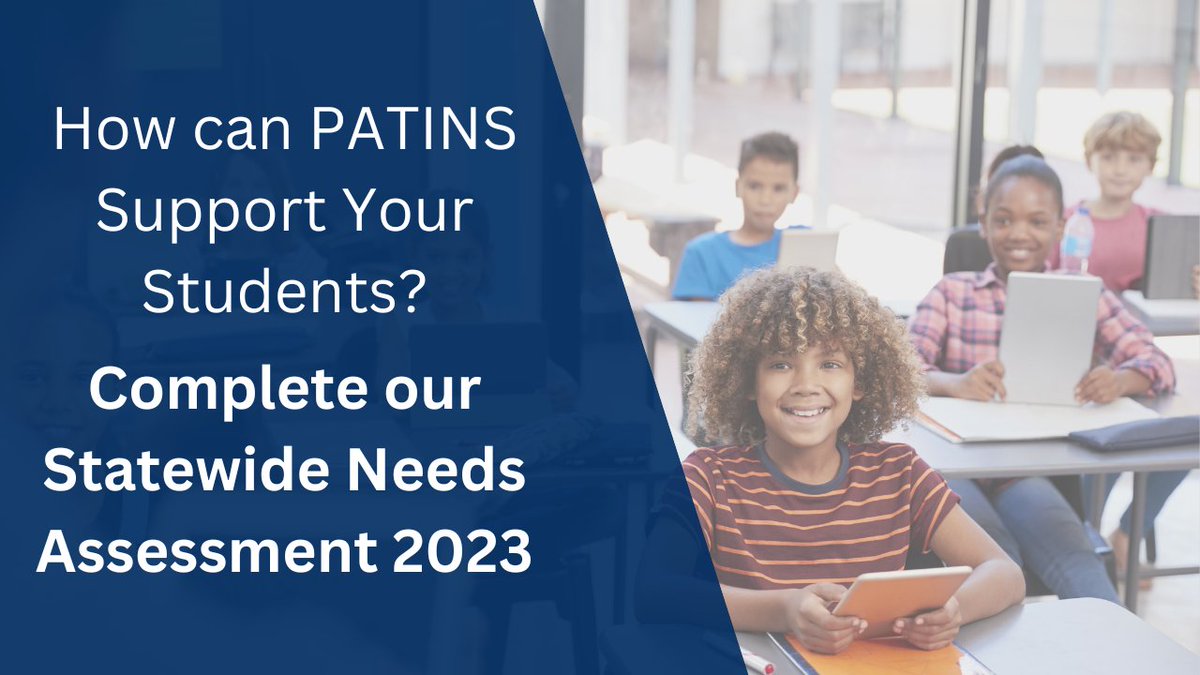 @PATINSPROJECT is seeking input on how we can best serve Indiana educators & students in the coming years. Please complete the brief PATINS Statewide Needs Assessment form by January 26, 2023. We value your time, feedback and partnership! bit.ly/3X8xo92 #PatinsIcam