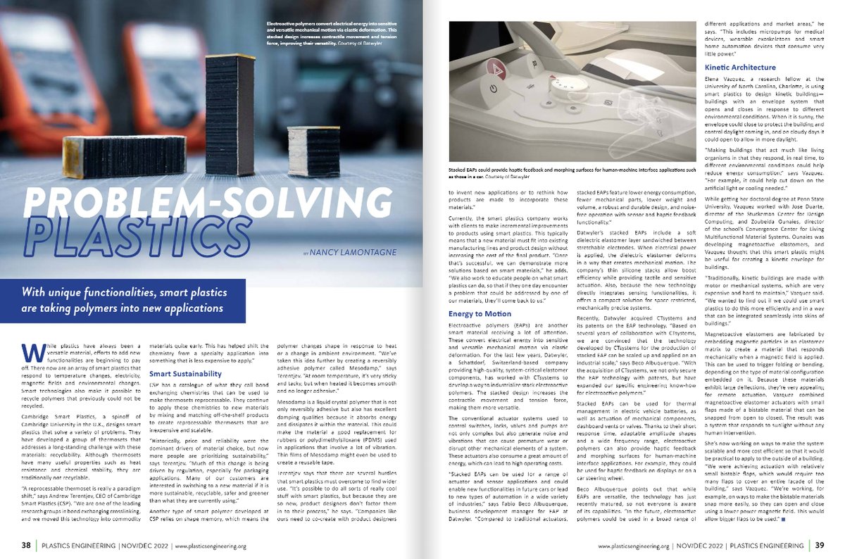 Plastics_Mag's tweet image. Problem-Solving Plastics - With unique functionalities, smart plastics are taking polymers into new applications. Full article: 7998076a.flowpaper.com/SPEPEMagazineN…

#Plastics #PlasticsEngineering #SmartPlastics
