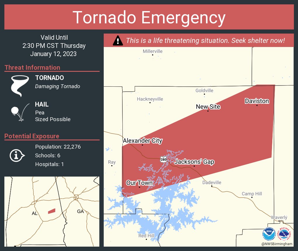 wxManSmith on Twitter "RT NWStornado Tornado Emergency including Alexander City AL, Jacksons