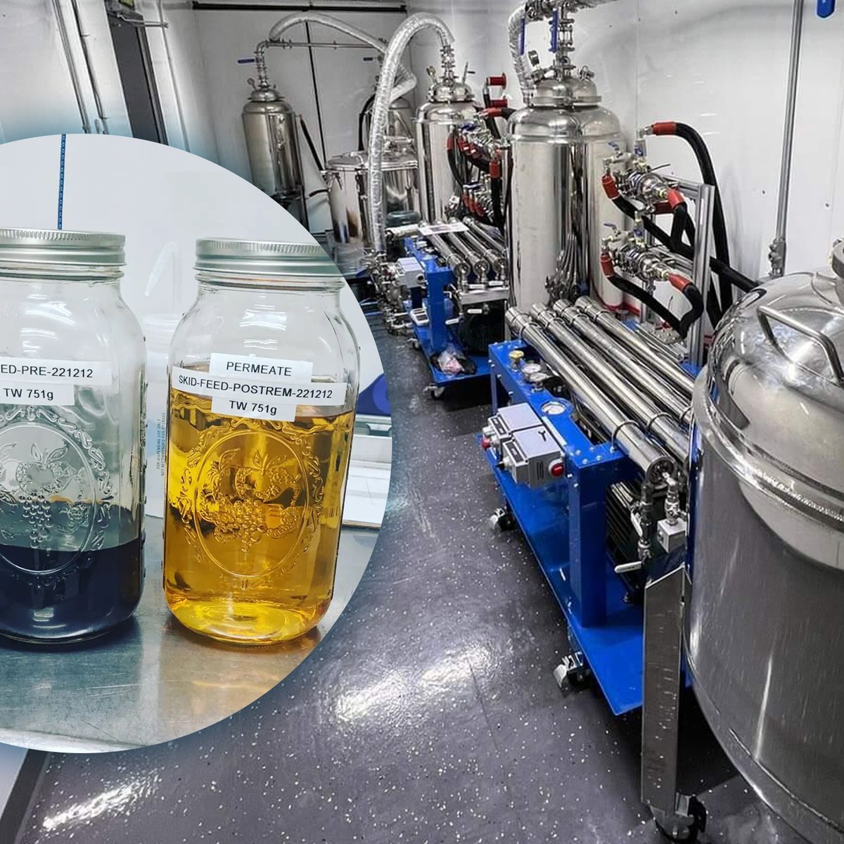 SciPhySystems's tweet photo. Color Remediation X-Spiral results (left), two X-Spiral 2.5's running Solvent Recovery and Dewaxing (Winterization) on the right. Three processes on the affordable, high throughput X-Spiral Membrane System! We've got 2022 pricing so reach out today if you're ready to upgrade https://t.co/vdKu5HDhID