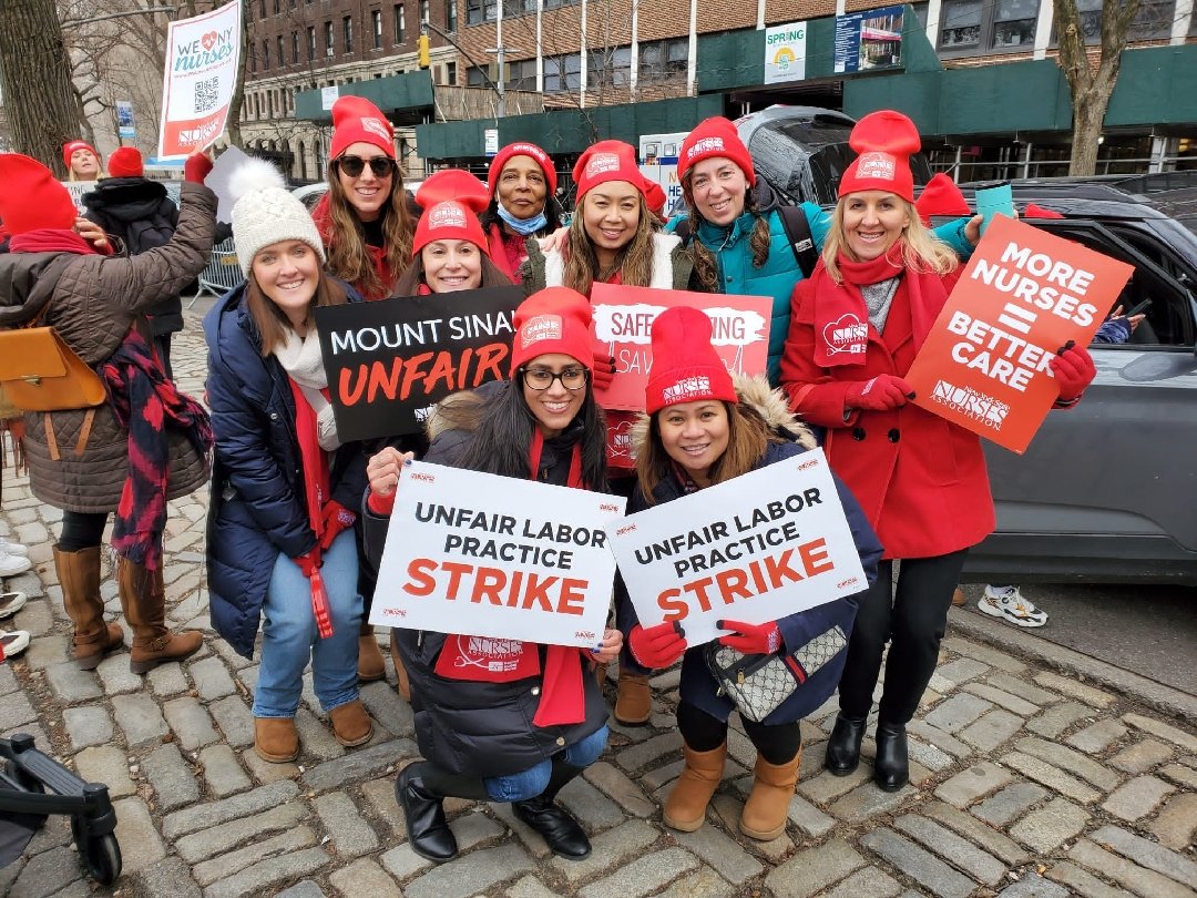 THE NURSES WON! After going on strike for three days, NYSNA nurses at two of the biggest hospital in NYC secured improved staffing, higher wages, and enforcement clauses for staffing ratios.

I'm so proud of my wife (light blue coat)! When we fight together, we win together!