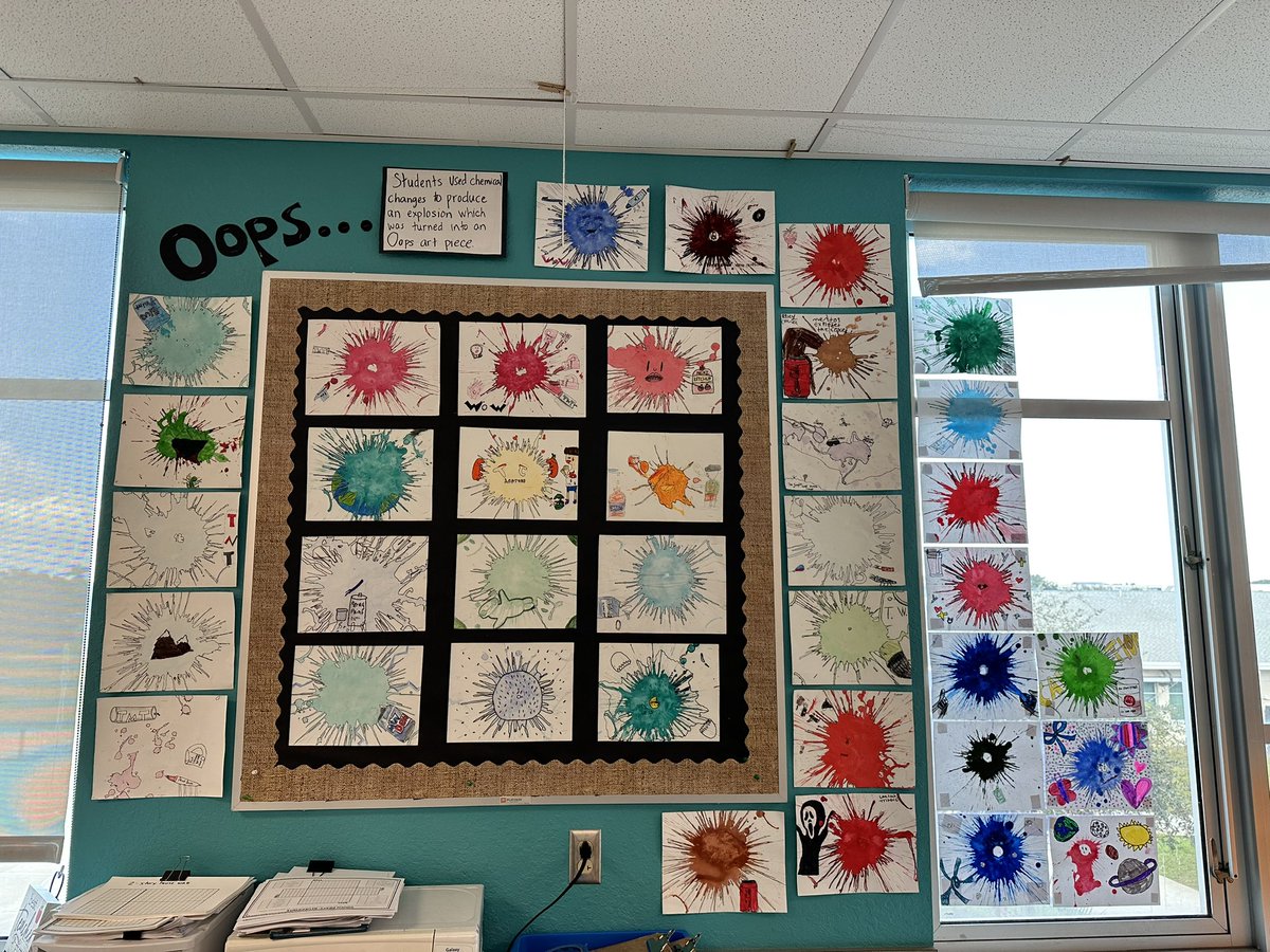 Students created chemical changes with paint, water and Alka-Seltzer which produced paint explosions. They used these explosions to create Oops Art. #teamprodel