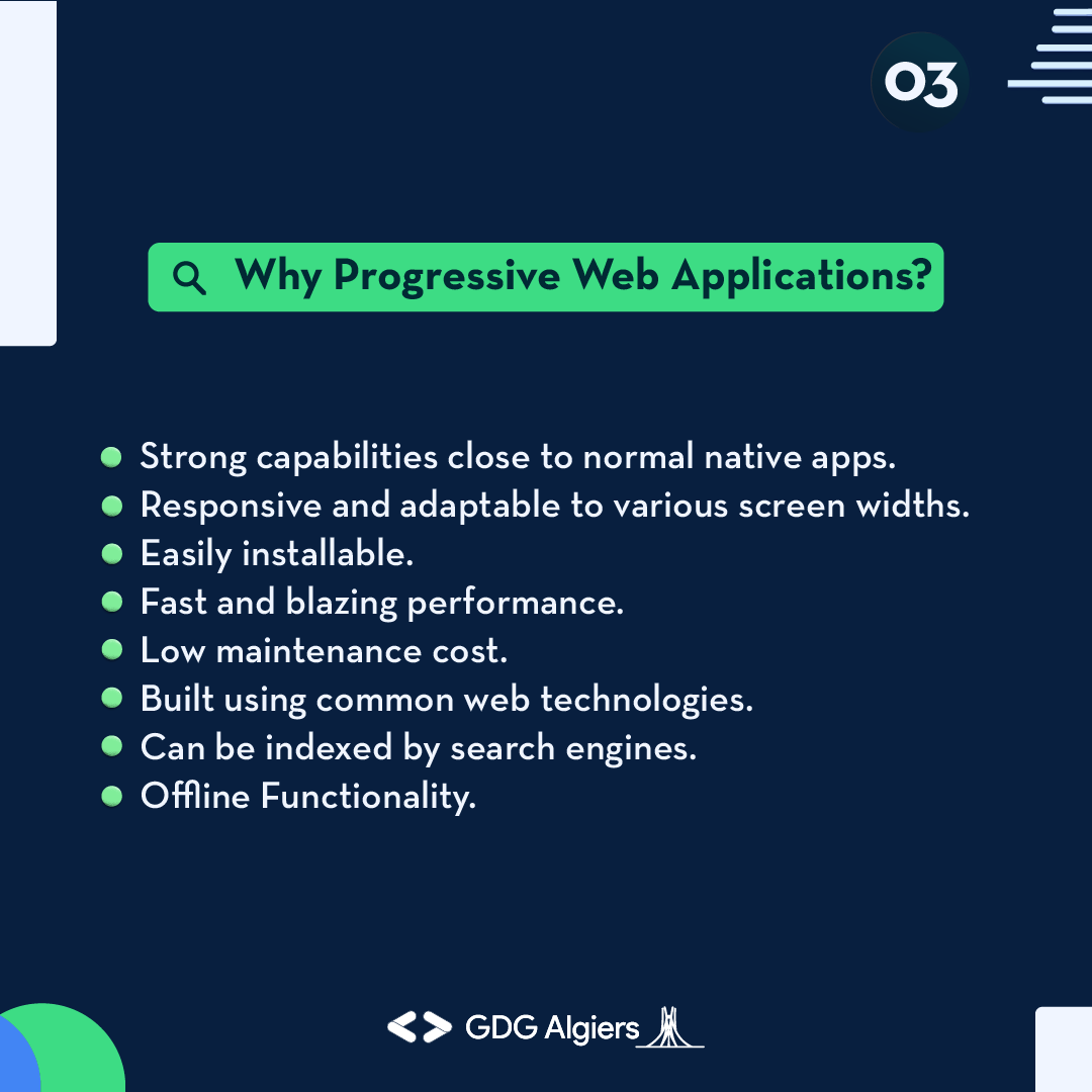 GDG_Algiers's tweet photo. Web it up is stopping today by another station👀 in this tweet of the web performance section, you'll learn about the Progressive Web applications, their uses, how to build them, and more!
Keep looking forward to upcoming content🔥
#GDG #GDGAlgiers #webdev #webitup #PWA https://t.co/2vmSQt0QAv