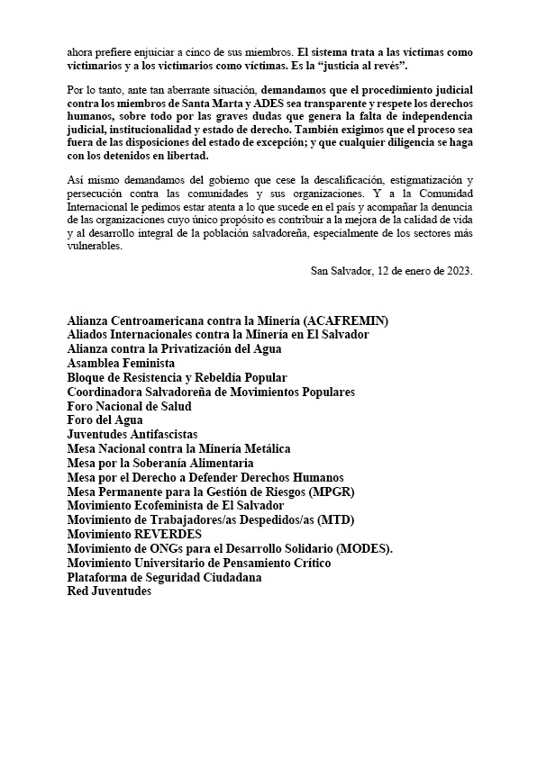 rdefensoras's tweet photo. #ComunidadSantaMarta #AlertaDefensorasSv @IM_Defensoras posicionamiento de la comunidad de Santa Marta y organizaciones civiles por detención de 5 líderes comunitarios. @ysuca91siete @YasminPrada @DiarioCoLatino @VOCESDiarioSV @ElMundoSV @radiosensunat @RadioGuazapa https://t.co/gGpLz22PGo