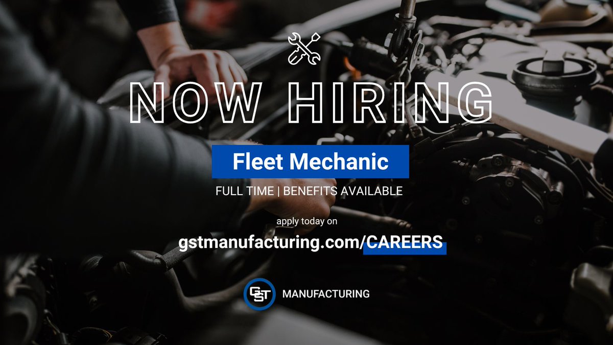 Looking to boost your #career to the next level? we're currently hiring #fleetmechanics as well as several other #positions at gstmanufacturing.com/careers!

#jobs #job #newjob #hiring #staff #employees #work #worklife #texasjobs #dfwjobs #dallasjobs #northtexasjobs #apply #applynow