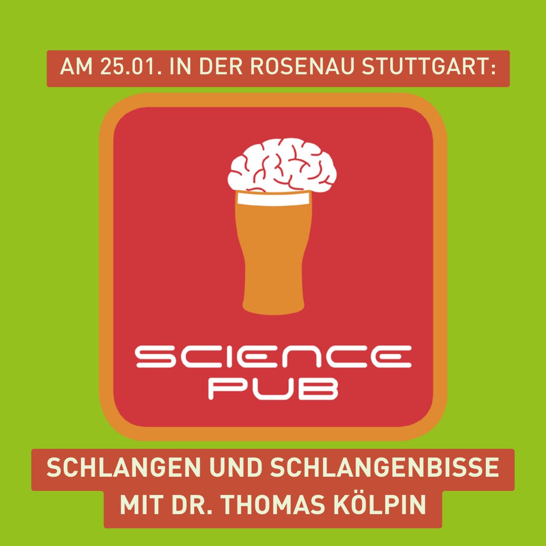 SMNStuttgart's tweet photo. Löscht euren Wissensdurst mit einem kühlen Getränk in der #Rosenau! 
Beim nächsten #SciencePub mit Dr. Thomas Kölpin, Direktor der Wilhelma, dreht sich alles um #Schlangen, Gifte und Bisse ...

Wir freuen uns auf euch!

Mi, 25.1., 19 h, Rosenau

Tickets: https://t.co/HG5VMF3zFY https://t.co/SWLnVxfZfn
