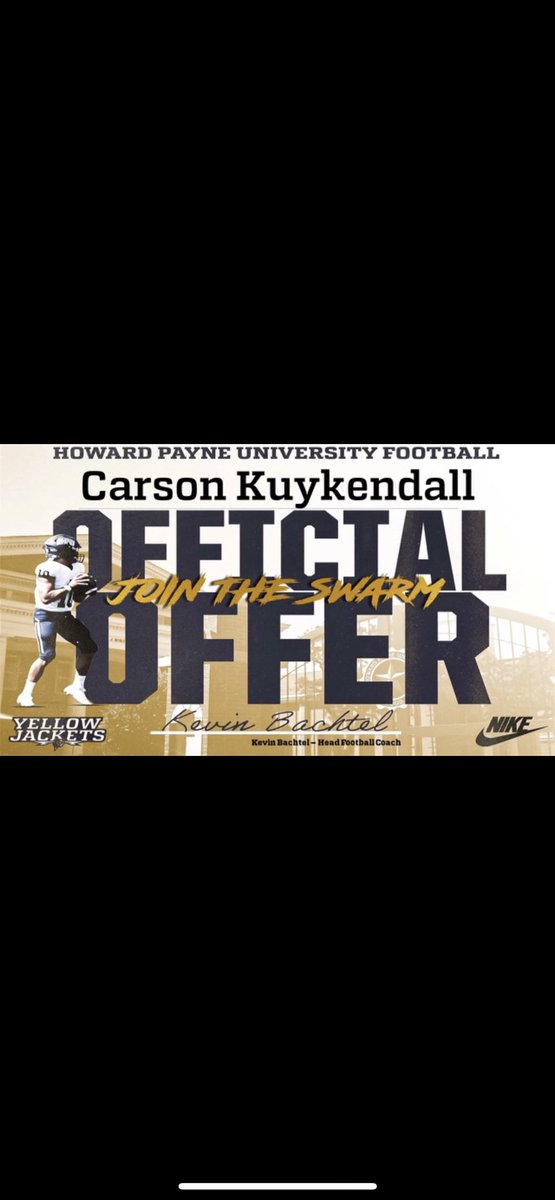 Blessed to have received my first offer from Howard Payne University. Would like to thank my friends, family and my coaches for allowing me to achieve this. 
<a href="/CoachBachtel/">Coach Kevin Bachtel</a> 
<a href="/coachryanpriem/">Coach Priem</a> 
<a href="/CoachMatt_Green/">Matt Green</a>