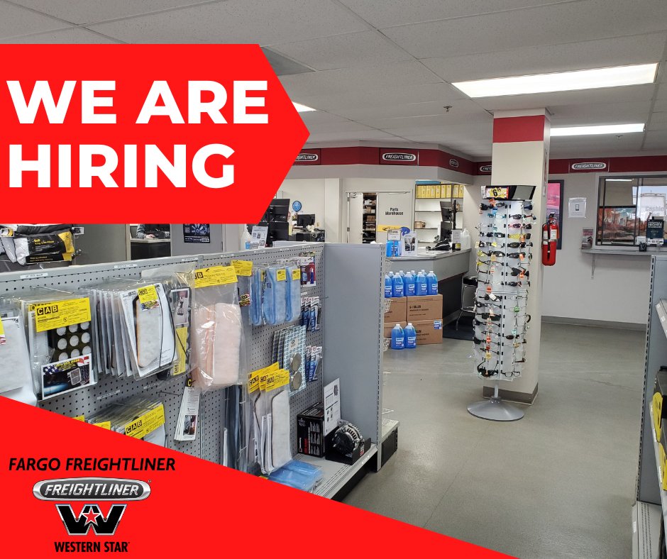 📢 We are hiring a Parts Counter Salesperson to join our Parts Department team! If you have parts or sales experience, we are looking for YOU!📢

Visit tinyurl.com/252vx8d5 for more information, or other job opportunities at Fargo Freightliner.

#jobopening #trucks