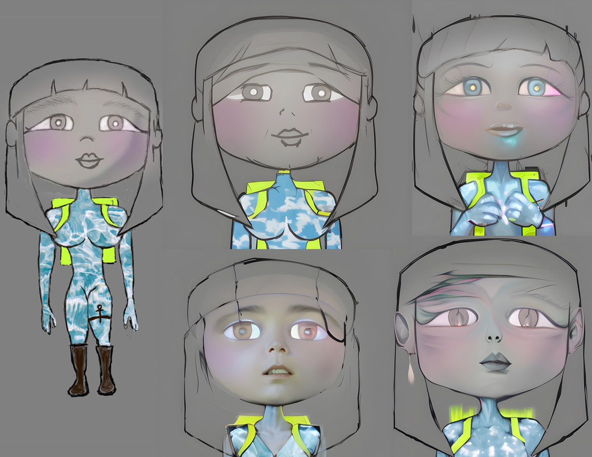 BFCortex's tweet photo. Hello. 2 examples of original work (LT and upper LT) and the variations that AI ART created based on my original.  Who deserves credit for AI works of art? While I see the benefit of this technology, the concern is how it will affect the credibility of an artist. Any thoughts? https://t.co/fyiIjMt82M