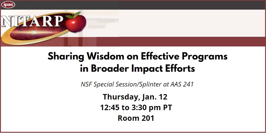 caltechipac's tweet photo. Here's a chance to advertise your outreach projects with other researchers at #AAS241! @lrebull will also discuss #NITARP's approach to providing in-depth archival research experiences to teachers and students. #STEMeducation https://t.co/qdlxEEcT1o