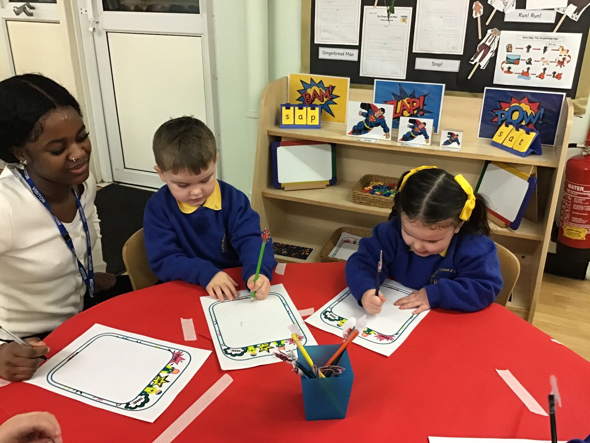 Spencer's new 'Superhero' writing area has provided many opportunities for the promotion of communication and language between children this week #earlywriting #literacy #communicationandlanguage #eyfs #eymatters #spencerclass2023