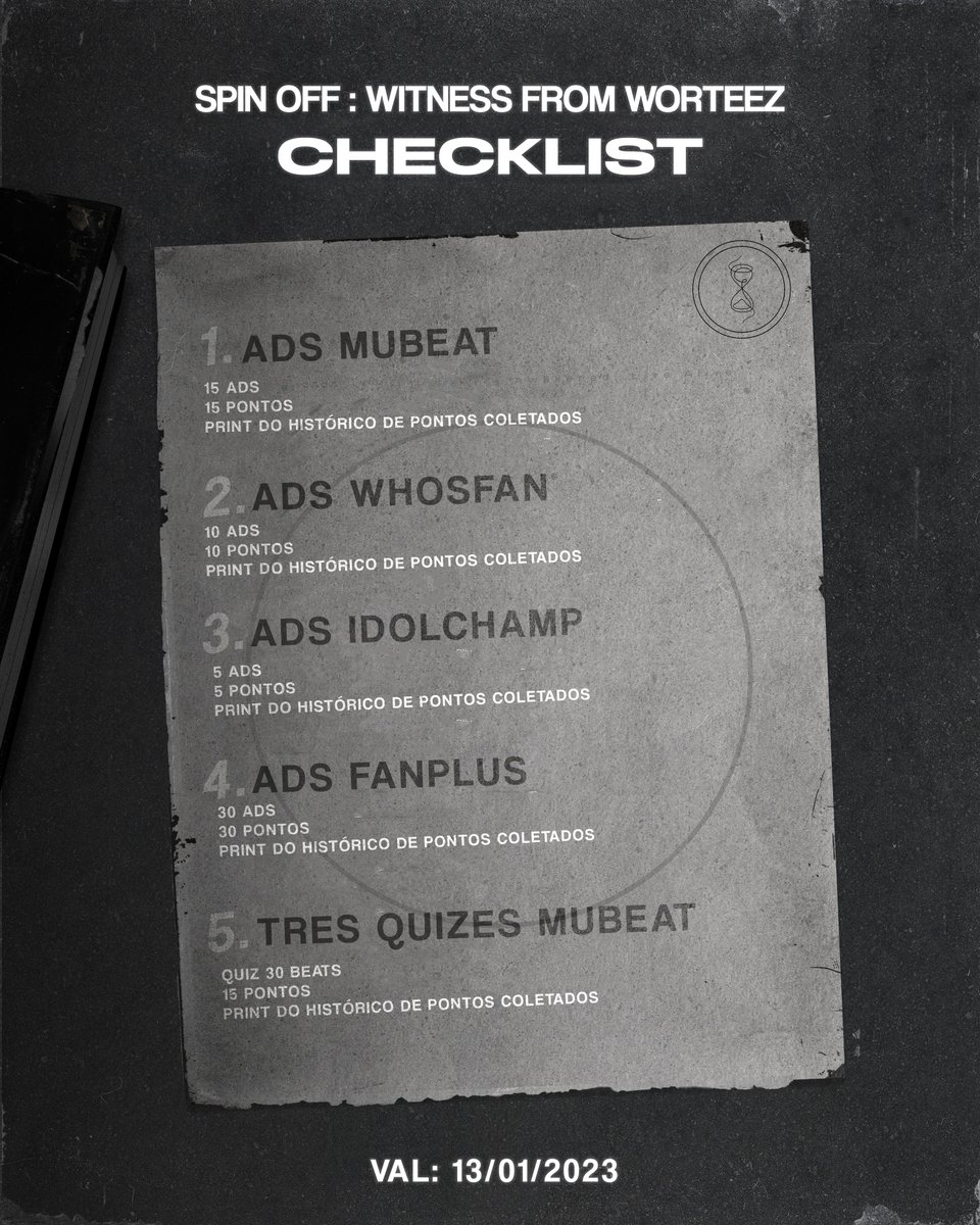 pworteez's tweet photo. 📋⋮ CHECKLIST 12/01

Leiam as instruções que estão abaixo das tarefas com atenção!

VAL: 13/01 até 12:00

⤵️⤵️⤵️ https://t.co/FQo16V3BEs