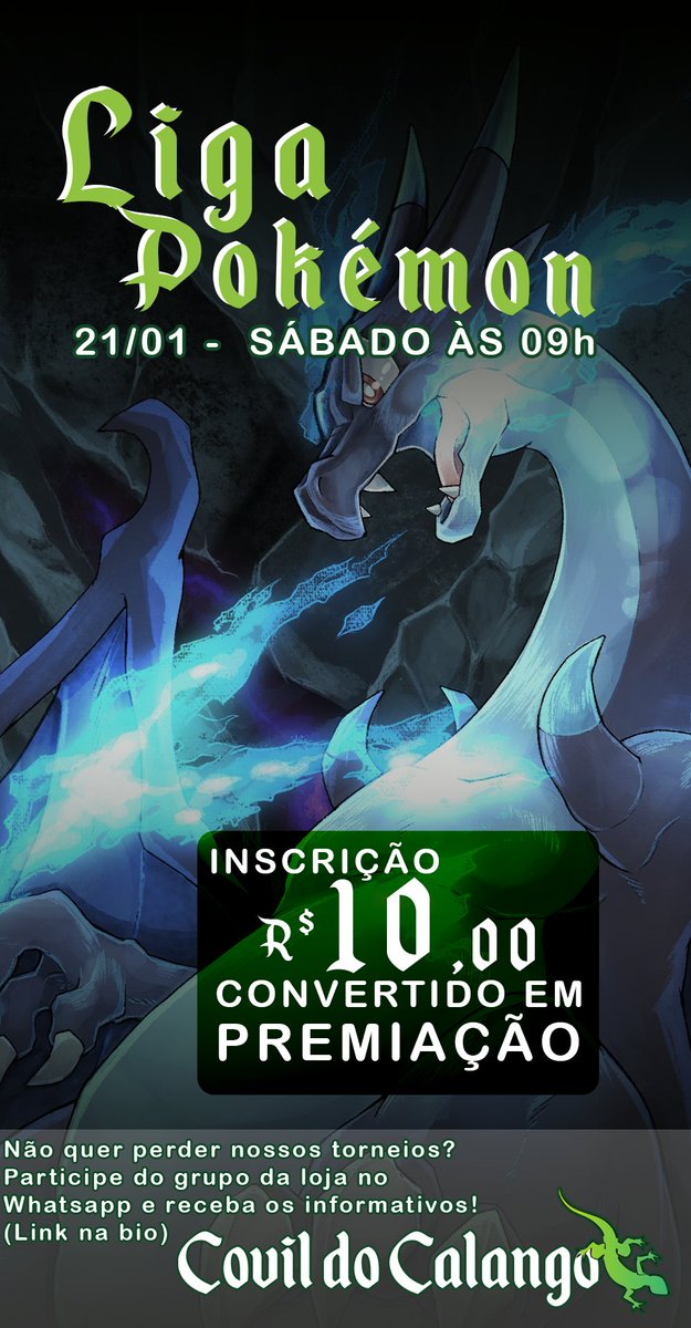 Amanhã no Covil tem Torneio Liga Pokémon (9h) - Inscrição: R$ 10,00 convertida em premiação.