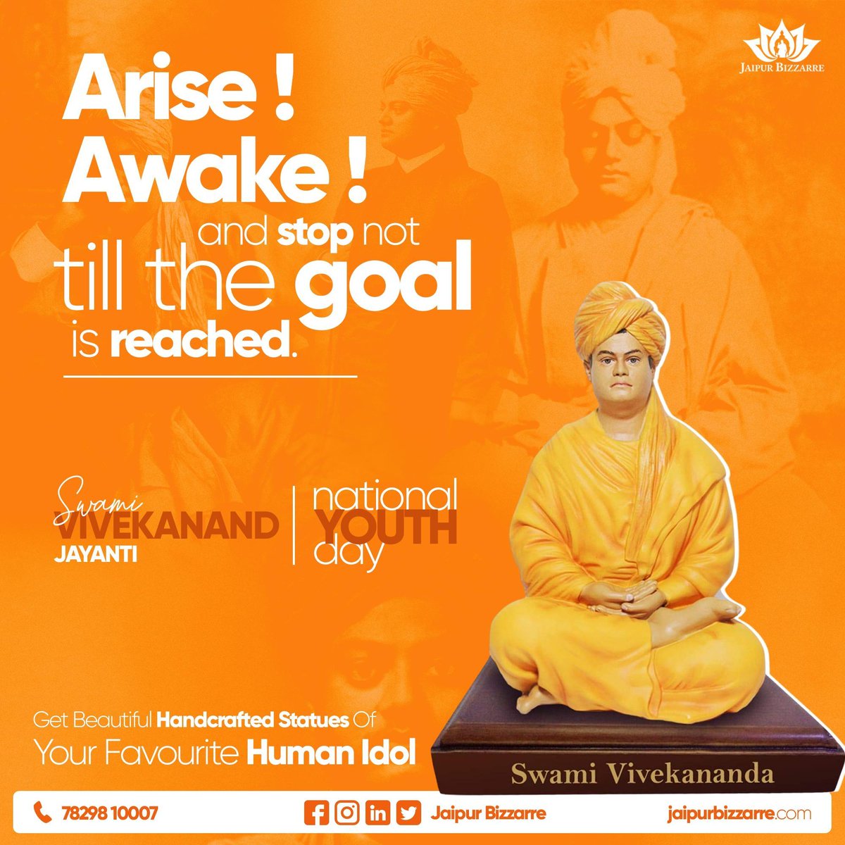 Let’s Remember Swami Vivekanand On His Birth Anniversary..

Wish you a very Happy National  Youth Day..

#jaipurbizzarre #positivity #bestmarblemurti #gifted #bestmurtis #officemutris #homestatue #marblestatue #divineidols #statue #marblestatueofdivineidols