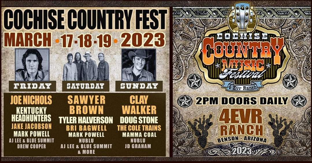 BammTickets's tweet photo. Benson, Arizona to host mini Country Thunder Music Festival with performing artist @ClayWalker @dougstonetour @SawyerBrownLive @JoeNichols 

Dates: March 17-19

GET TICKETS: https://t.co/1oHWridXfc https://t.co/laRIYKMtbF