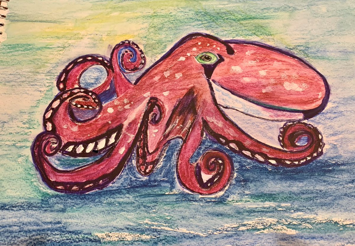 DRnaturegirl's tweet photo. A thousand words and a curled octopus today. There was one spotted   Firth of Forth once. I’d love to see one. Meanwhile, I’ve drawn one instead. #writerslife #artistslife #drawing #weiting #octopus https://t.co/9oqnKvysyH