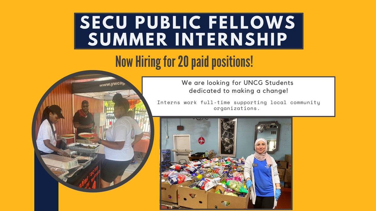 UNCG_OLCE's tweet photo. FYI! Our SECU Public Fellows Internship application closes soon! Head to our website for more information. https://t.co/qMGRkVK64i