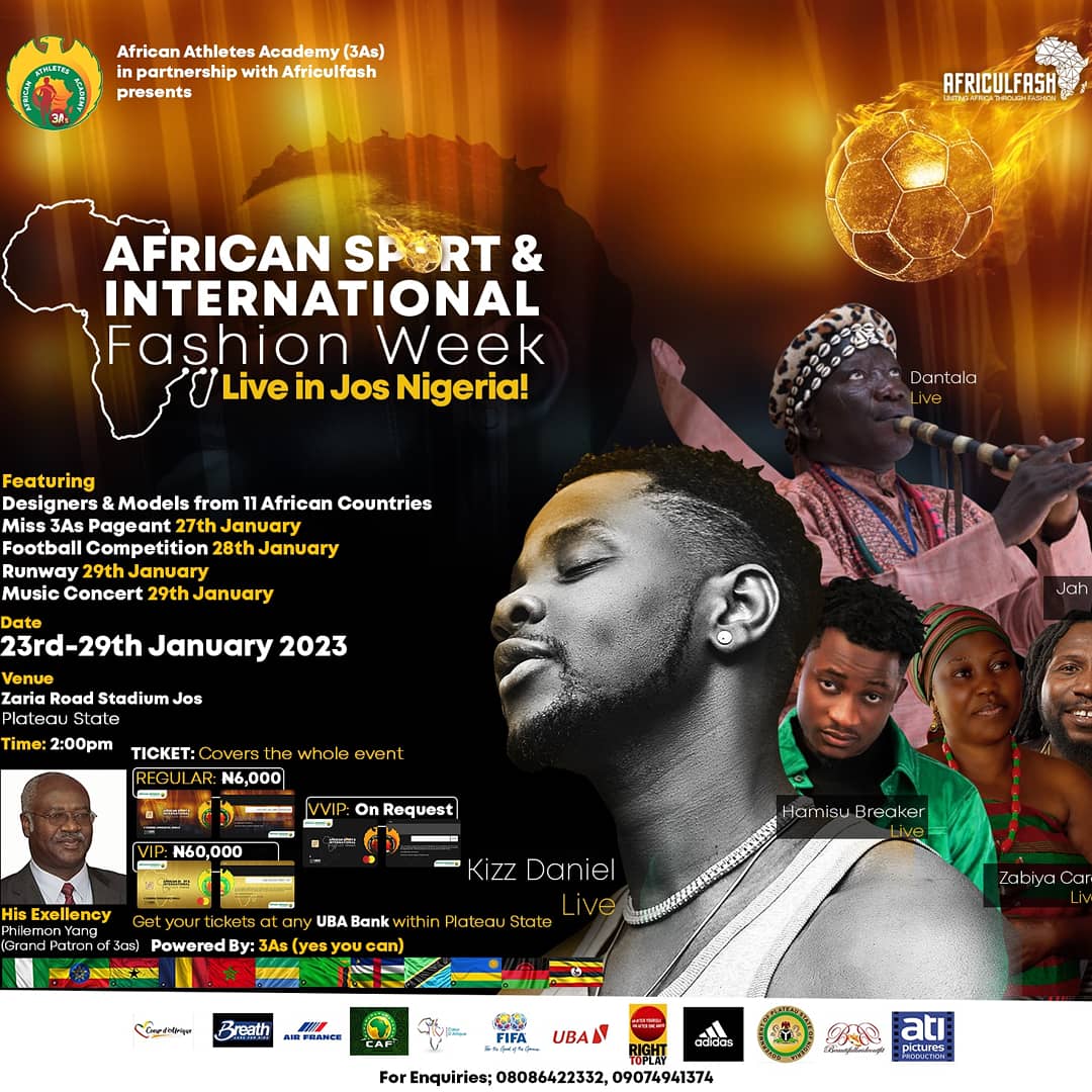 OnojaChristoph3's tweet photo. This is an event of a lifetime y'all.. 
Happening live in the city of Jos.. 
Don't be told.. 😉

#3As #Africulfash #AfricanSportandInternationalFashionWeek #Jos #FashionWeek #KizzDaniel
#AfricanAthletesAcademy
#Fashion #Football #Sports #Entertainment
#MissUniverse 
#CarabaoCup https://t.co/j6AG9CoRSc