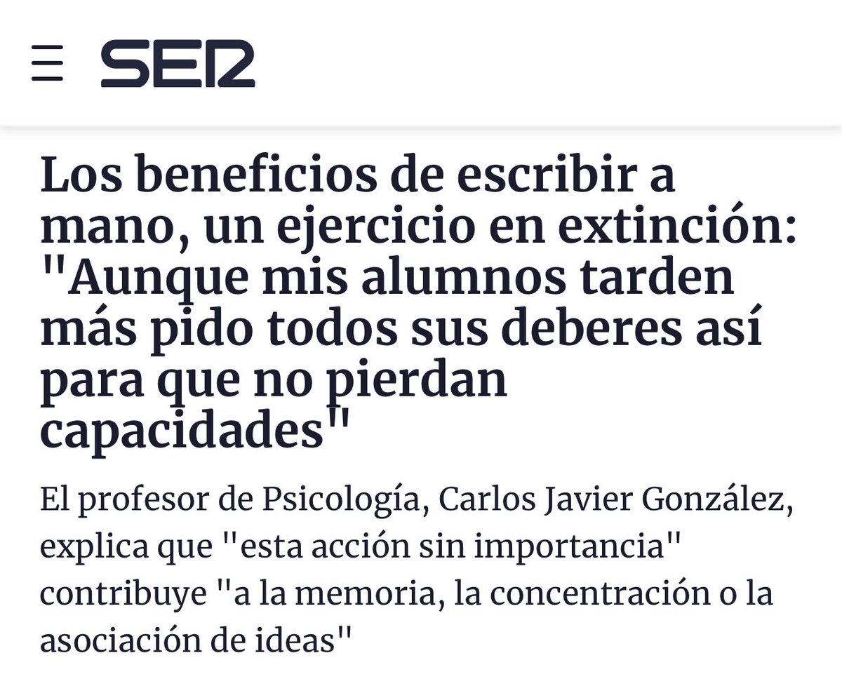 Escribir a mano no sólo retrasa el deterioro cognitivo, potencia nuestra memoria y la asociación de ideas, mejora el aprendizaje y baja nuestros niveles de estrés; escribir también supone rebelarse frente al imperio de las prisas, que nos impiden pensar nuestra circunstancia.