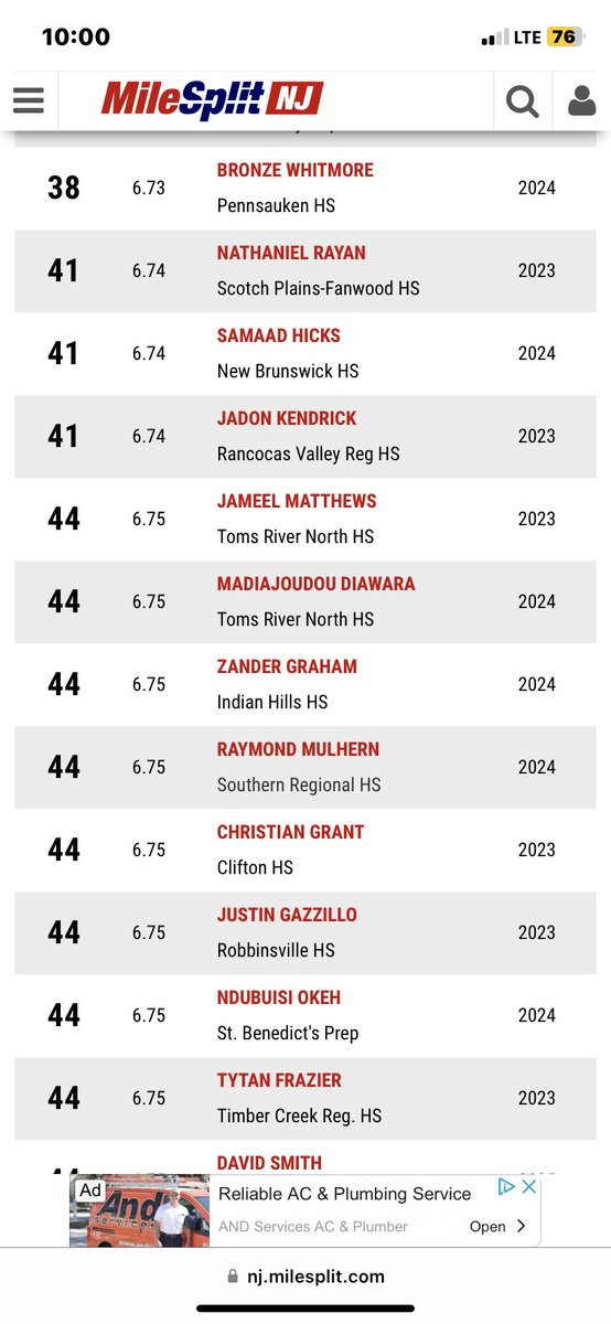 Proud to share that I was recently ranked 44th in the state of New Jersey for the 55 meter dash.@SRRamsBaseball @9ersBaseball @NJCollegeBSBNat