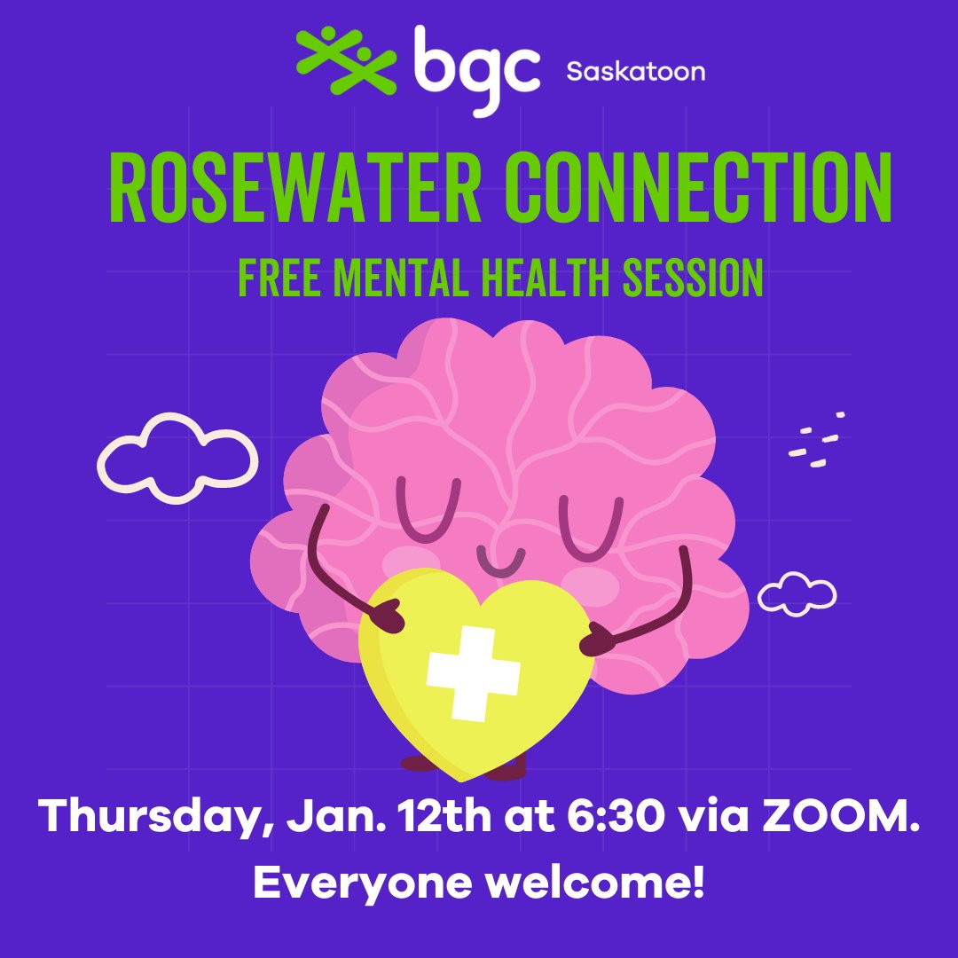 BGCSaskatoon's tweet photo. Rosewater Connection is back for our first mental health session of the New Year! Join us and have a mental health check-in from the comfort of your home. ☺️❤

Open to anyone to join! Sign up: 
https://t.co/vYHMc49lAO

#yxe #bgcs #yxementalhealth #mentalhealthmatters https://t.co/97IOThcR08