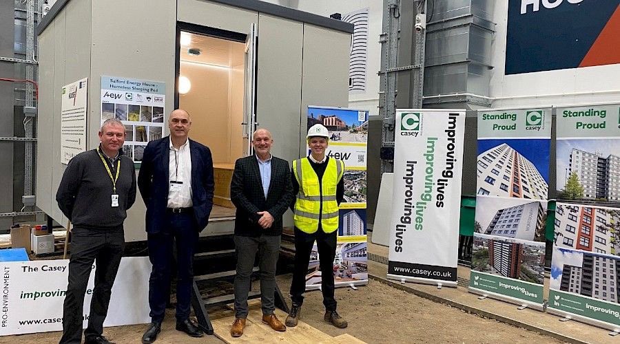 CaseyCompanies's tweet photo. Today we were at the launch of @energy_house2 to showcase the “Peoples Pod”. We have worked with our partners @AEWarchitects &amp; @Emmaus_Salford to convert redundant site cabins into temporary accommodation for the homeless. 

#improvinglives #energyhouse #collaboration #teamwork https://t.co/DU1E95DoMp