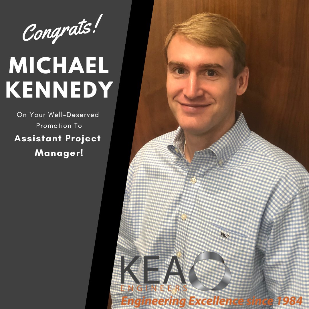 KEAEngineers's tweet photo. Congratulations to Mechanical Project Engineer, Michael Kennedy, on his recent promotion to Assistant Project Manager for KEA Engineers. Way to go, Michael! #TeamKEA #MEPEngineers #MechanicalEngineer #Congratulations https://t.co/ol0XVWbhCh