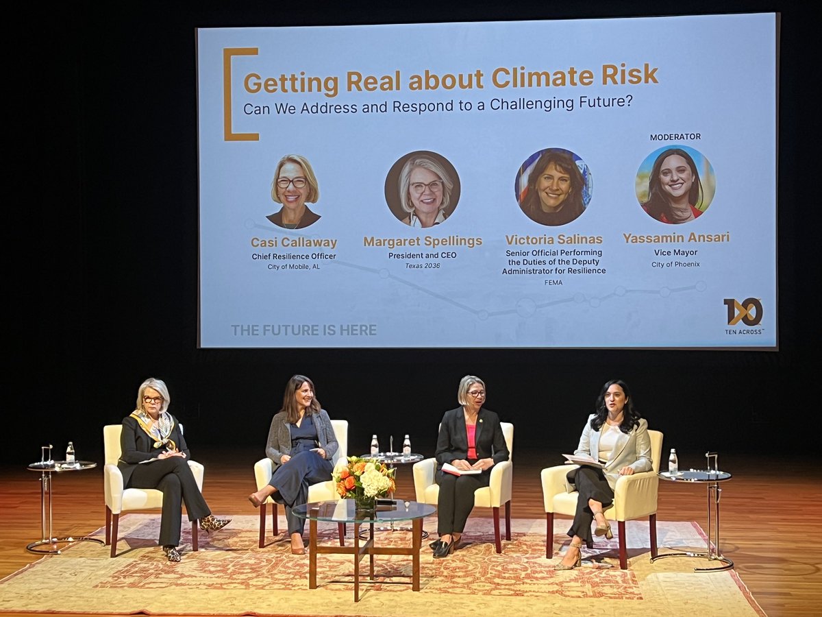 aarontylerkane's tweet photo. Vice Mayor Ansari (@District7PHX) now moderating a panel on Climate Risk - including risk around population growth, city planning, and governance. 

Panelists include @kccallaway (Mobile, AL), @MargaretEdu (@Texas2036), and Victoria Salinas (@fema). #TenAcross https://t.co/YIfa2MexFY