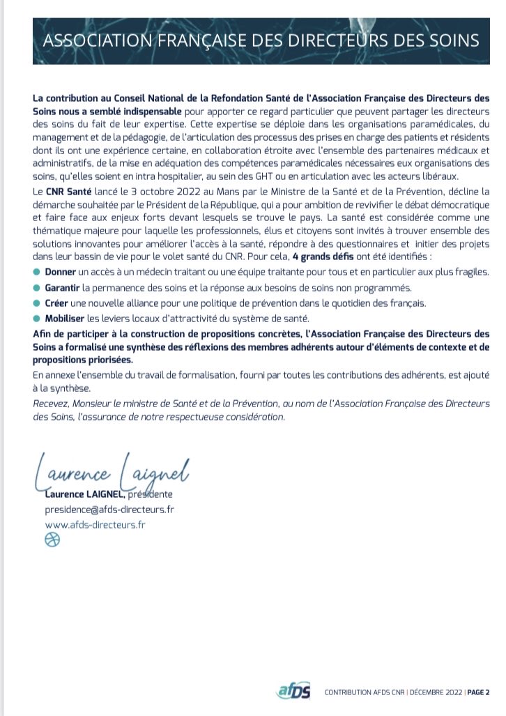 L’AFDS a fait part de sa contribution au CNR Santé à ⁦<a href="/FrcsBraun/">François Braun</a>⁩. Les adhérents souhaitent par ce travail faire part de leur expérience.
Afin de participer à la construction de propositions concrètes, l’AFDS a formalisé une synthèse des réflexions. #sante