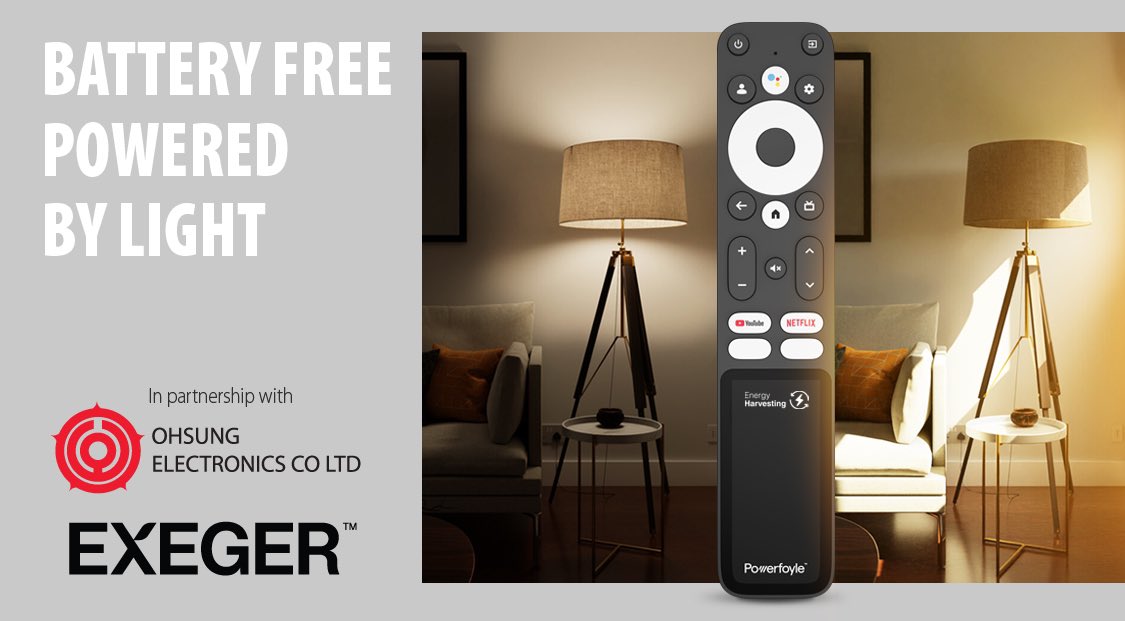 Excited to announce the launch of a self charging, battery free #remotecontrol powered by indoor light. Developed with #Exeger,the device is #GoogleTV ready and easily integrated into your existing system. Get in touch with us for more details.
#CES2023  #solarpower