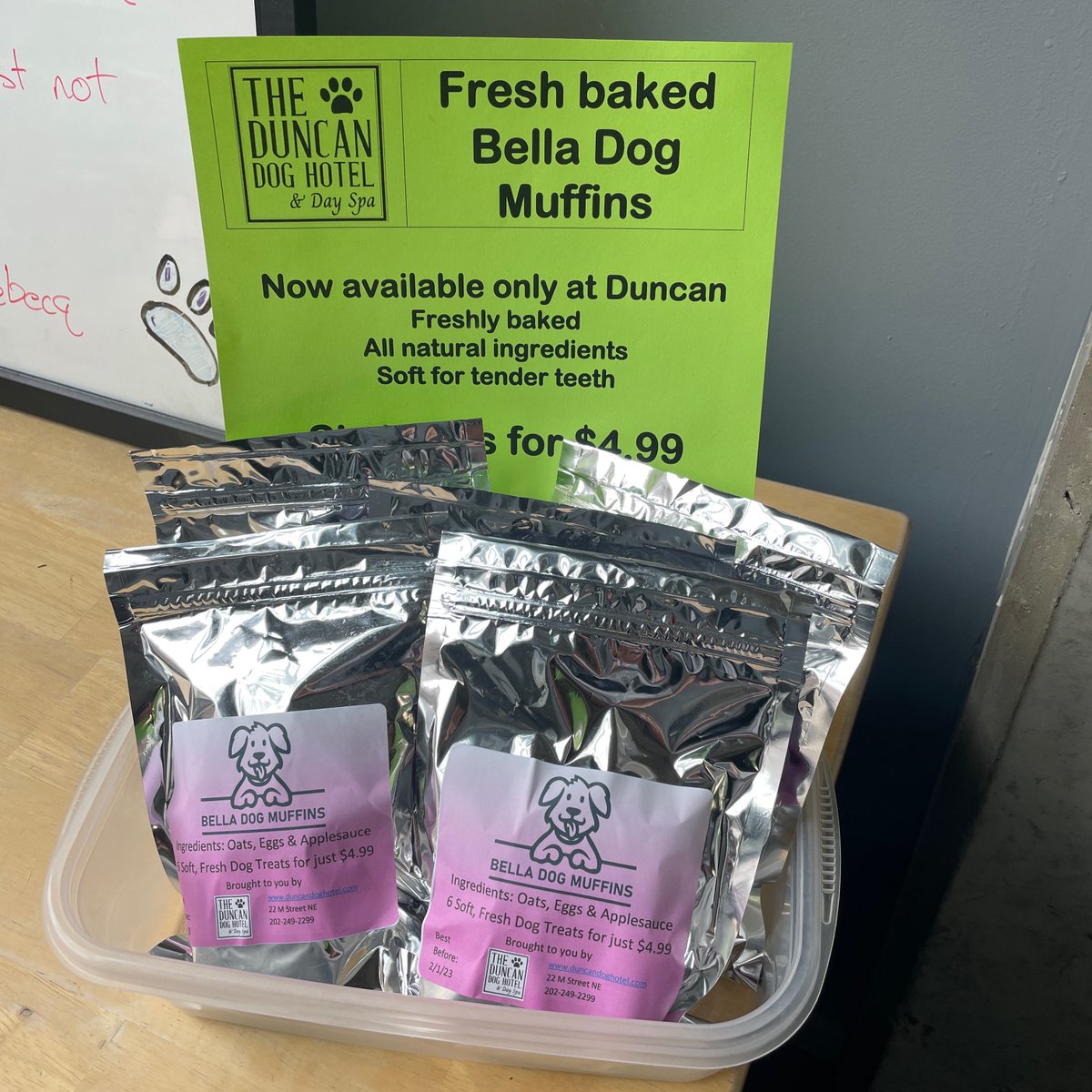 TheDuncandc's tweet photo. Fresh Bella Dog Muffins now for sale in our lobby. Get yours today just $4.99 https://t.co/ePQKgi4o8w