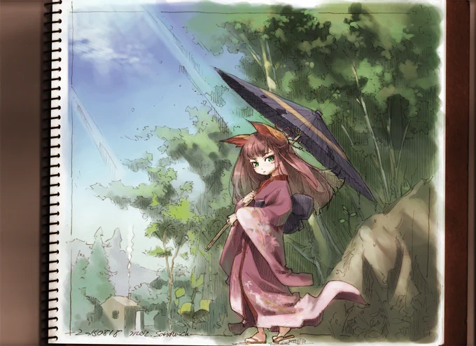 クロッキー帳にシャープペンで描いて、CGで着色してた頃の懐かし作品。#狐娘 