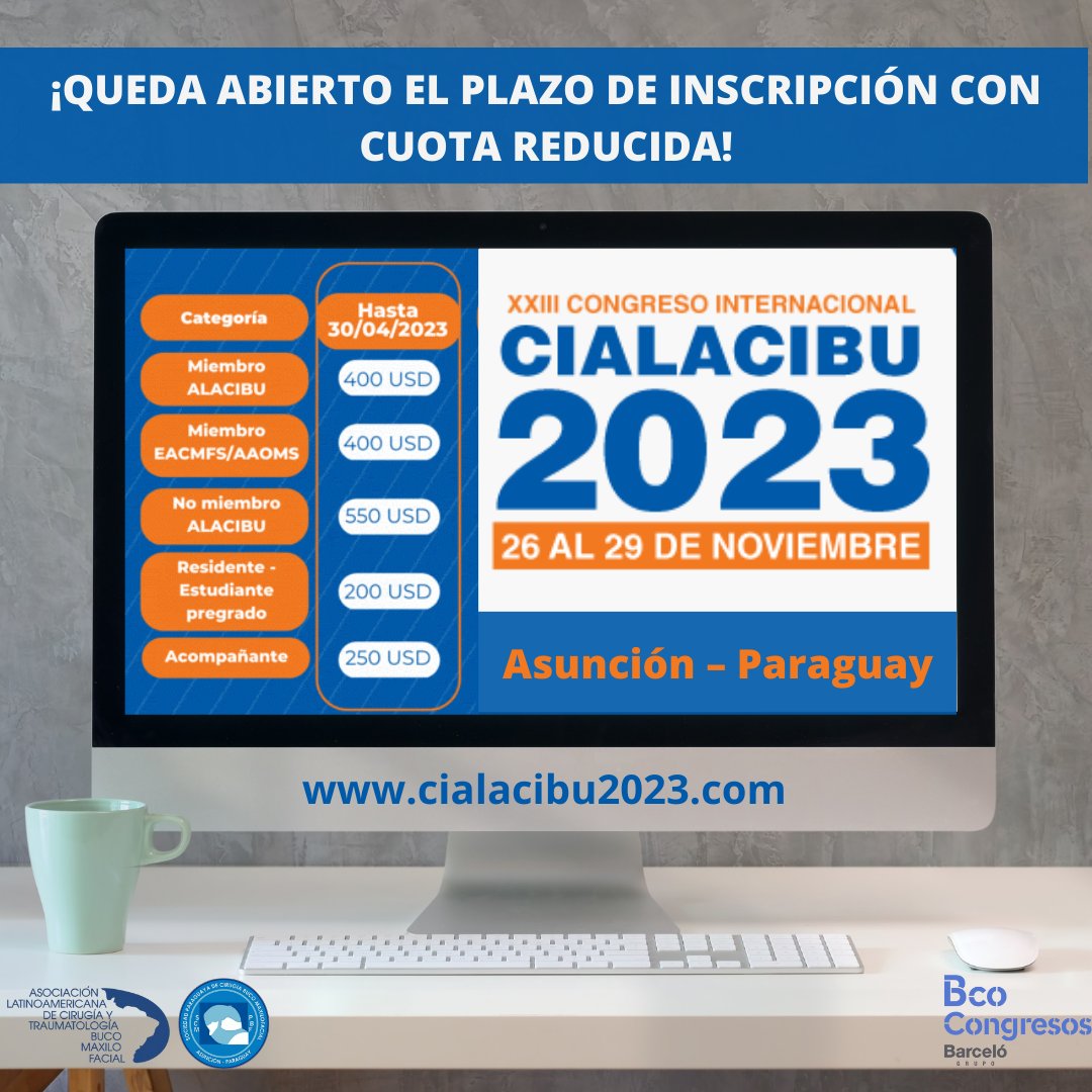 ¡Ya está abierto el plazo de inscripción para CIALACIBU 2023! No pierda la oportunidad de inscribirse con cuota reducida hasta el próximo 30 de abril. Para más información consulte la página web cialacibu2023.com/inscripcion/ #cialacibu #paraguay #congreso #asunción #salud #alacibu2023