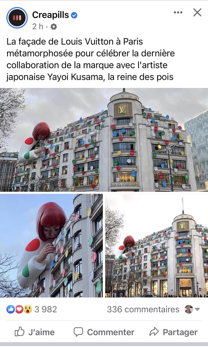 Si vous avez manqué l’expo de @YayoiKusama3 au Centre Phi @direphi, vous pouvez toujours aller à Paris chez @LouisVuitton 🤦🏽‍♀️ #marketing #art #wtf @creapills