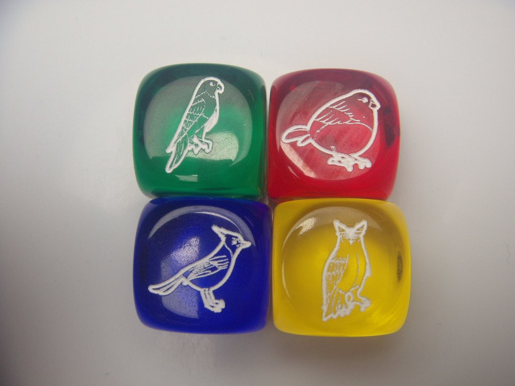 We have production proofs for dice in an upcoming game- Birdsong! #dice #boardgames