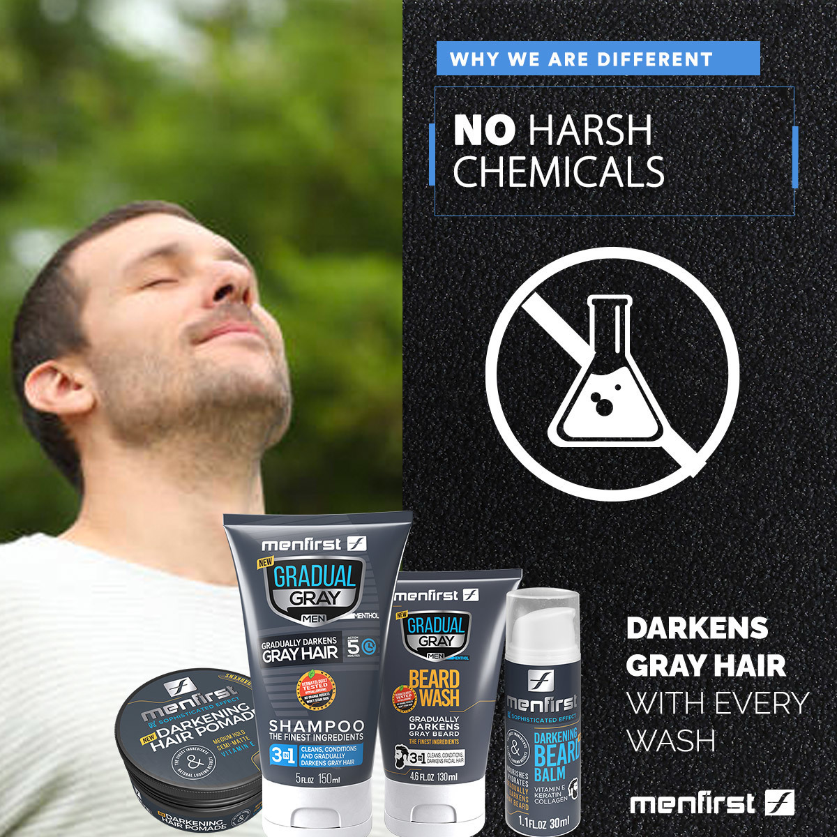beanahuz's tweet image. Experience the difference of an easy-to-use hair darkening solution with Menfirst’s Gradual Gray Shampoo.

#menfirst #darkeningshampoo #gradualgray #men #shampooforwhitehair