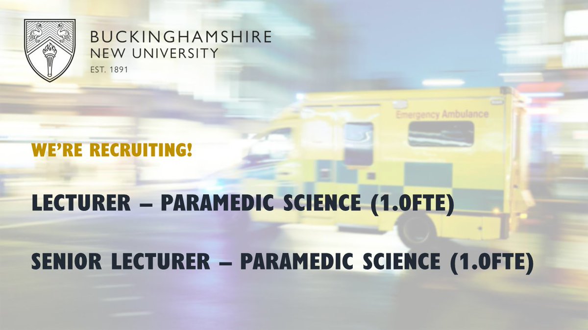 The @BNUParamedic is growing, and we have two new positions in our team, teaching the BSc (Hons) #Paramedic Science programme. #ems #education #vacancy #ambulance #prehospital

Lecturer - jobs.bucks.ac.uk/vacancy/lectur…
Senior Lecturer - jobs.bucks.ac.uk/vacancy/senior…