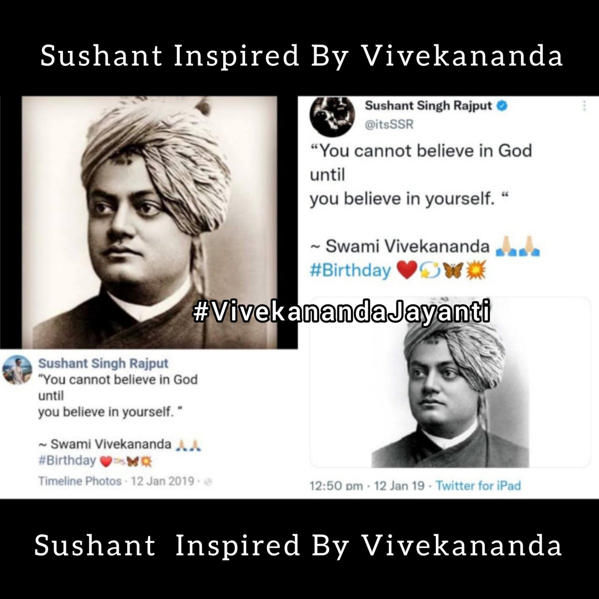 SSR4planet's tweet photo. Date :- 12/1/2023
ETL :- 👉 Sushant Inspired By Vivekananda 👈
#VivekanandaJayanti
'आप ईश्वर पर तब तक विश्ववास नहीं कर सकते जब तक आप स्वयं पर विश्ववास नहीं करते हो'
~ स्वामी विवेकानंद 🙏🙏
#Birthday ❤💫🦋💥
@itsSSR
#westandwithssrfamily
#Countdown2SushantDay
#SushantMonth https://t.co/eQ9Hqxrsvo