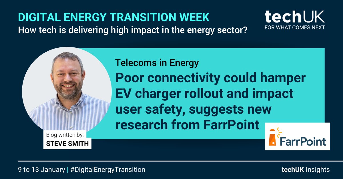 techUK's tweet image. 🚨#DigitalEnergyTransition - Day 4
Steve Smith @farrpoint highlights poor digital connectivity could hamper the success of national electric vehicle charger rollout plans 👉techuk.org/resource/techu…
