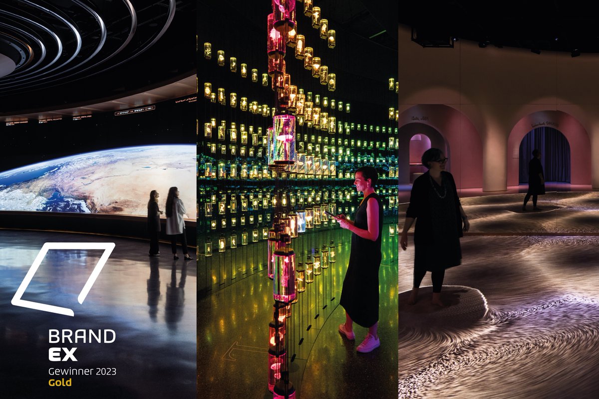 AT_BRUECKNER's tweet photo. We are thrilled to be awarded the @BrandexFestival #Gold Award in the Thematic Exhibitions category as well as the Best of the Best of 2023 Award for the exhibition "Journey of the Pioneers" at #MuseumOfTheFuture, Dubai.
#atelierbrueckner #BrandEx #Award #Winner #BestOfTheBest https://t.co/bqE1aggdL2