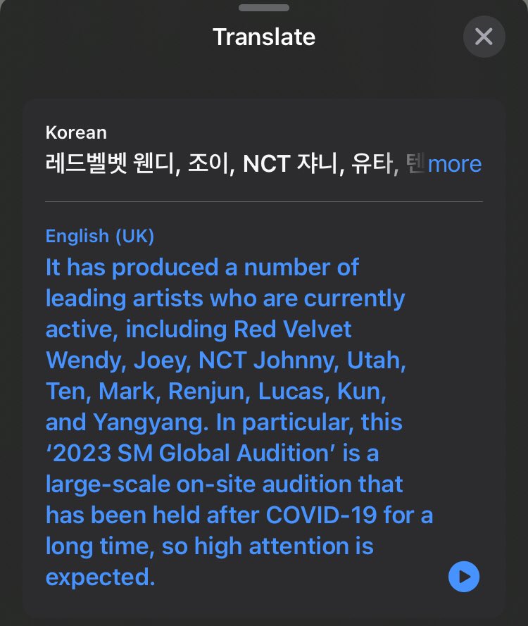 230112 Today at 10:07AM KST Lucas is mentioned in Naver Article for SM 2023 Auditions, with other artists of SM. “It has produced a number of leading artists who are currently active, including Red Velvet Wendy,Joy, NCT Johnny, Yuta, Ten, Mark, Renjun, Lucas, Kun and Yangyang.”