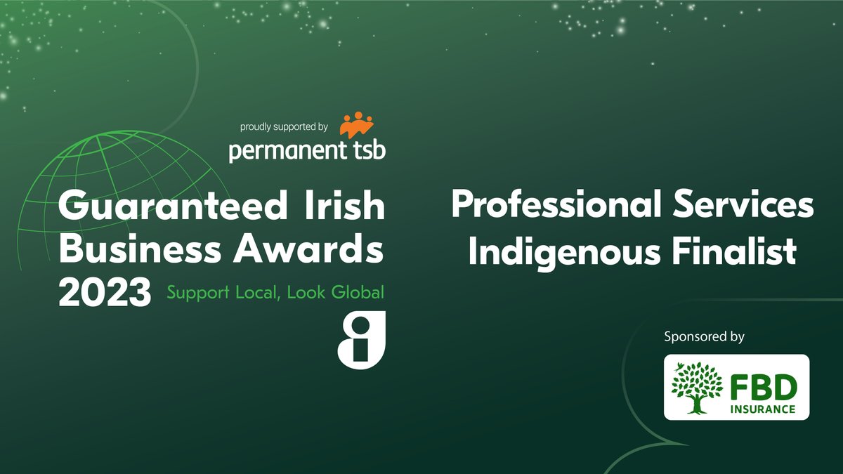 We are thrilled to be shortlisted for the Guaranteed Irish Business Awards in the category of Professional Services, sponsored by <a href="/fbd_ie/">FBD Insurance</a>. Thanks to <a href="/permanenttsb/">Permanent tsb</a> for their sponsorship and to <a href="/guaranteed_irl/">Guaranteed Irish</a> for supporting Irish businesses.#GuaranteedIrishBusinessAwards