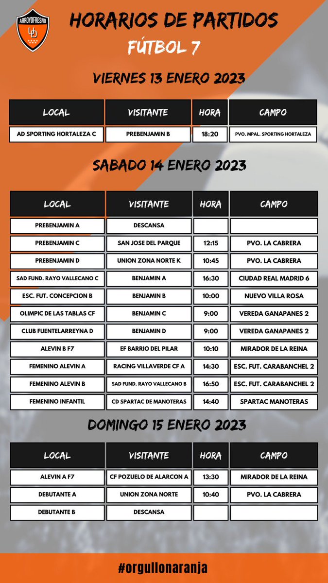 🕒 HORARIOS | Volvemos al verde 🏟️ este finde, a disfrutar y competir, ¡Suerte 🍀 a todos! #orgullonaranja 🧡