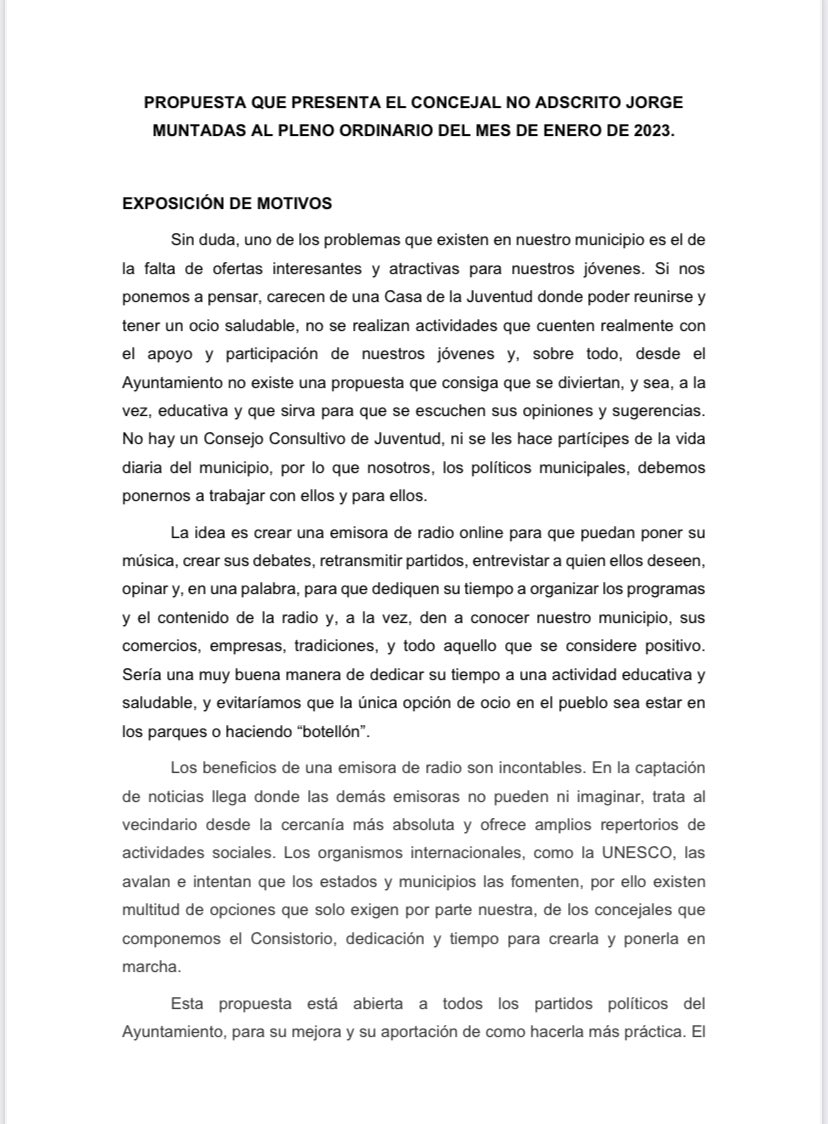 JxFuentelSaz's tweet photo. Os compartimos la moción que nuestro concejal @jorge_muntadas presentará en el próximo Pleno Ordinario que se celebrará en el Ayuntamiento de #fuenteelSaz el lunes 16 de Enero.
#jxfs #juntosxfuentelsaz #PlenoOrdinarioEnero #trabajarpormejorar #juventud https://t.co/DYbkFU9hQS