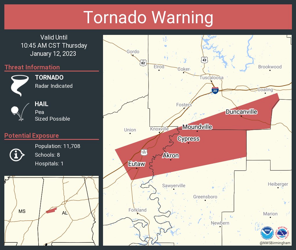 Tornado Warning including Eutaw AL, Moundville AL and  Akron AL until 10:45 AM CST