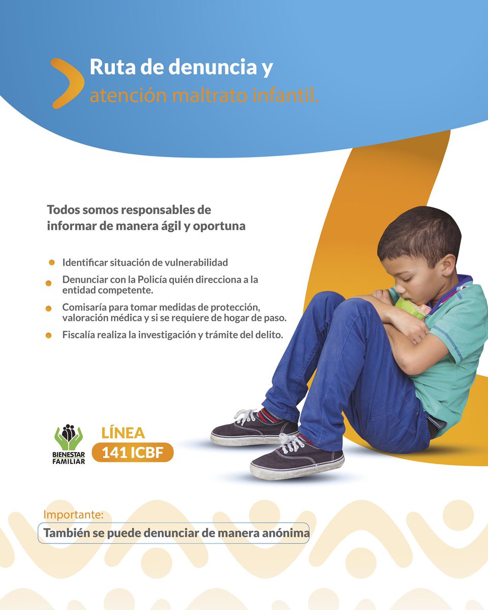 RedCIOMeta's tweet photo. El maltrato infantil es un problema mundial, sus consecuencias pueden ser para toda la vida.
  
Conoce nuestra ruta de denuncia y atención al maltrato infantil.

Todos somos responsables de informar de manera ágil y oportuna.

141 Línea ICBF

#DDHH #Paz #Igualdad #GobMeta #RedCIO https://t.co/T7ciICbJ5M