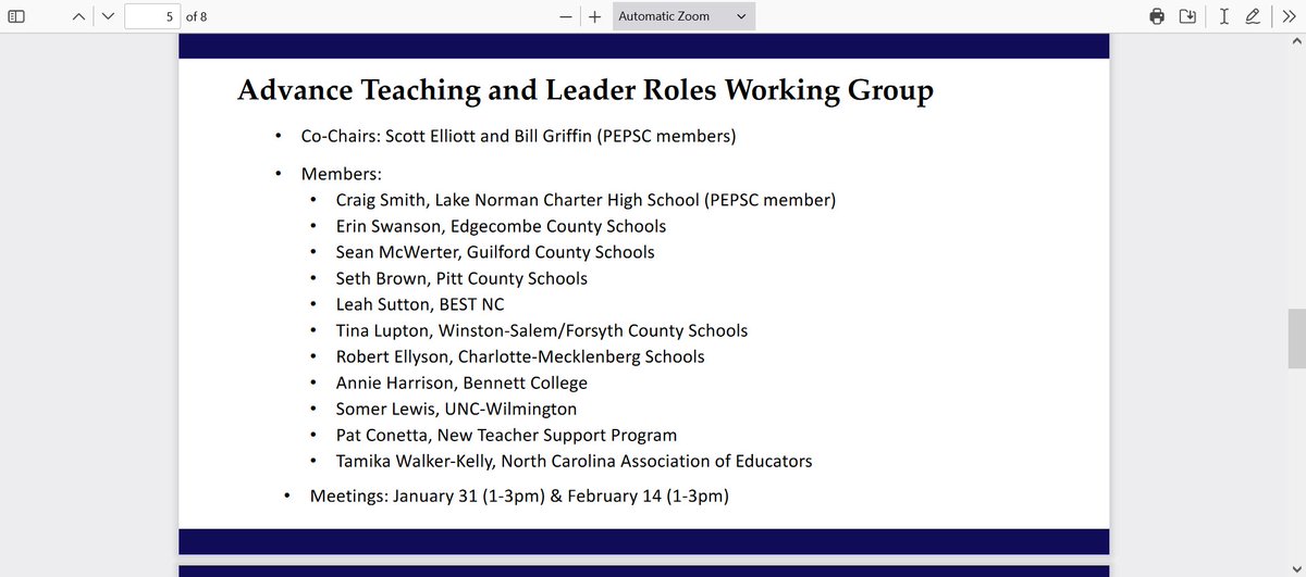 nckhui's tweet photo. #nced #ncpol PEPSC will split into 4 work groups,that will help the commission recommend by the State Board of Education's March meeting how to implement a pilot program this fall for paying teachers based on performance. More names will be added as people confirm they'll join. https://t.co/Uys01Z0wMS