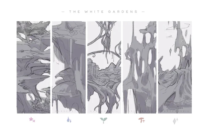 🌱 The world of dreams begins to reveal itself... 🌱
Concept drafts for locations in The Gardens' Dream! 