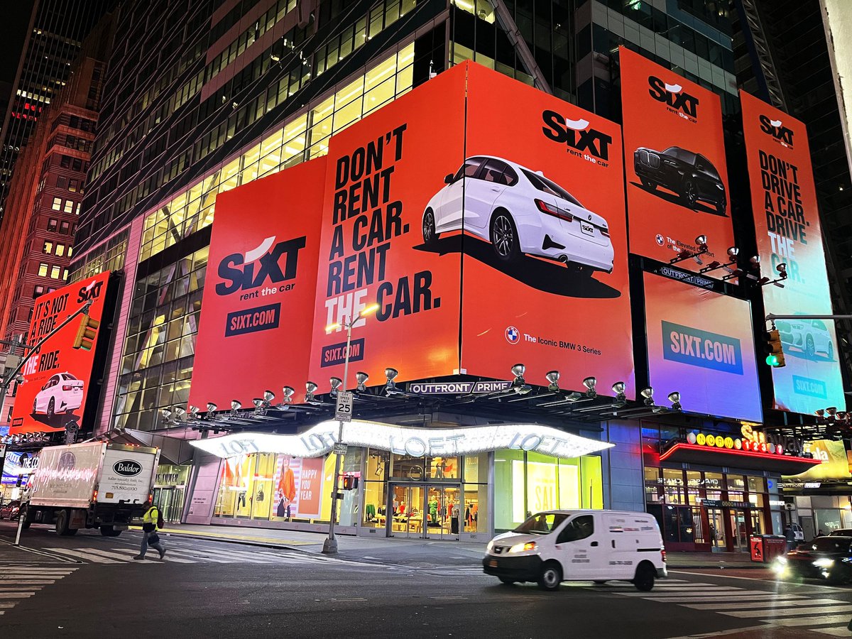 International mobility service provider <a href="/SixtUSA/">SIXT USA</a> takes to these iconic Times Square billboards to excite luxury car enthusiasts about their rental inventory. #ooh #outofhome #advertising #sooh #outfrontprime