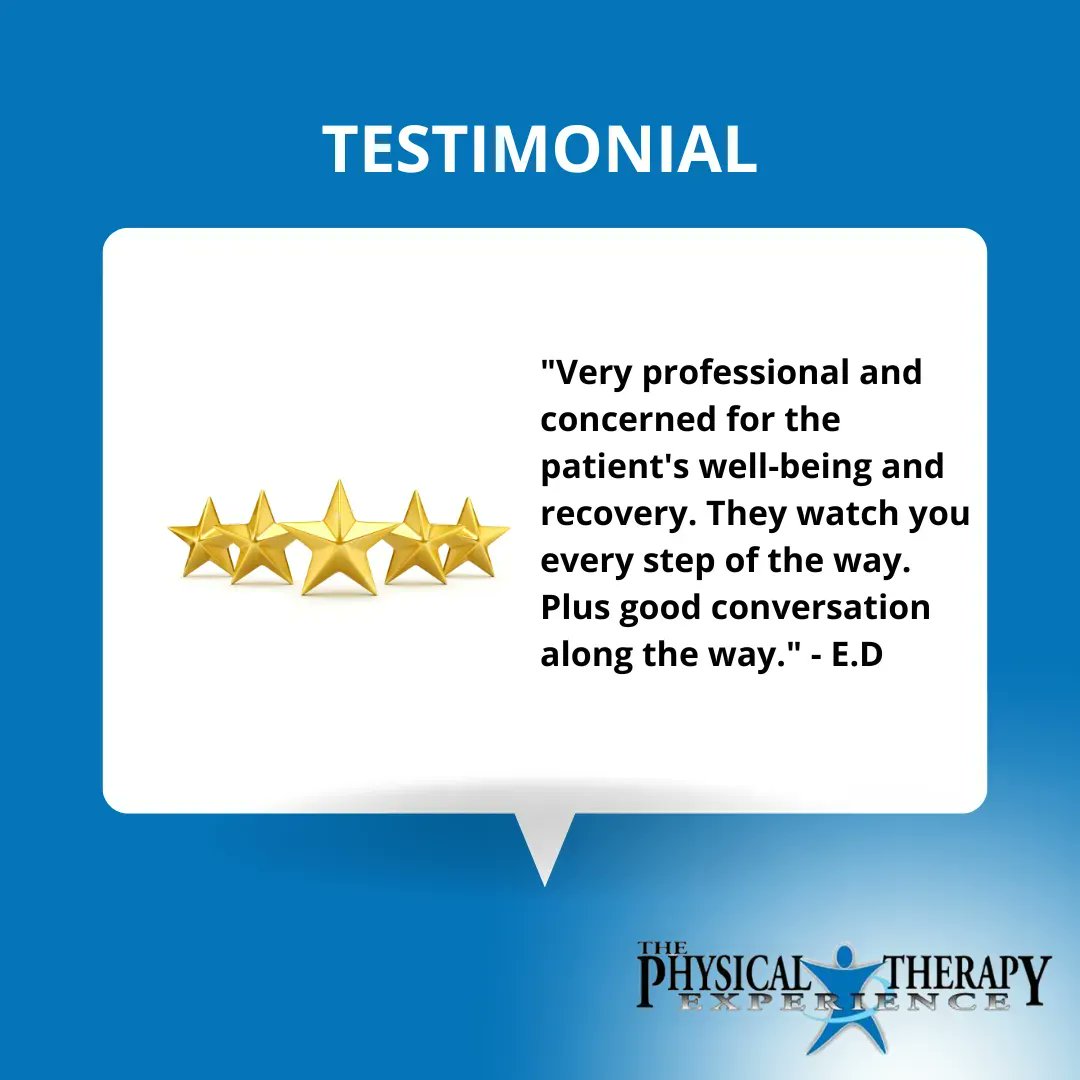 Our team at #ThePhysicalTherapyExperience is well-trained and professional. Listen to what a recent patient had to say. If you would like to read more testimonials, click the link below: 

buff.ly/3FrCVQL

#ThePhysicalTherapyExperience #Oceanside #Smithtown
